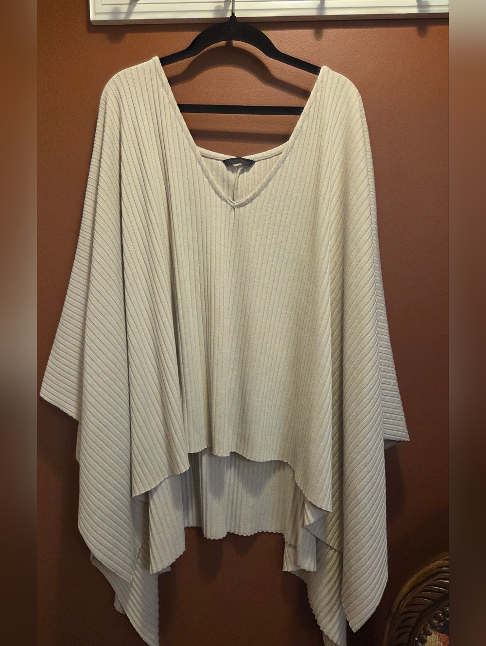 NWOT ZARA Ribbed Knit Poncho Top Beige Price Firm - Picture 4 of 4
